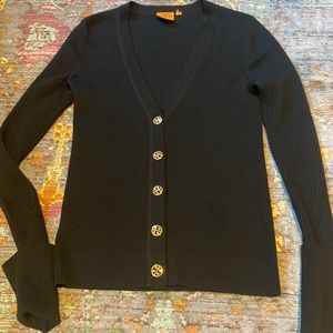 Tory Burch Black Cardigan, medium, great condition. Little snag in back .